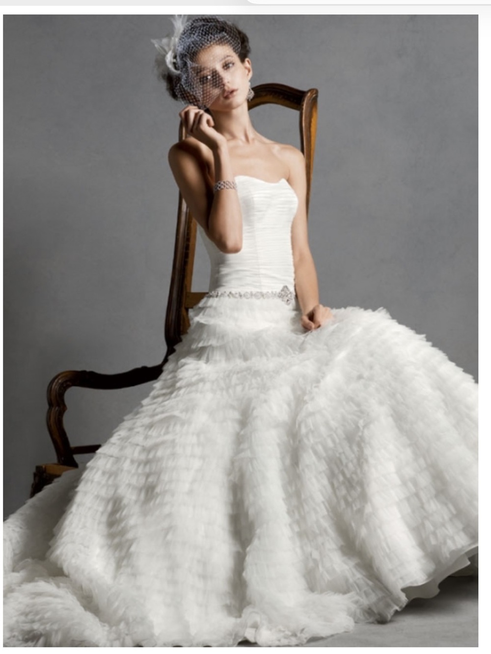 Stunning Galina Signature Strapless Tiered Ruffles Wedding Gown